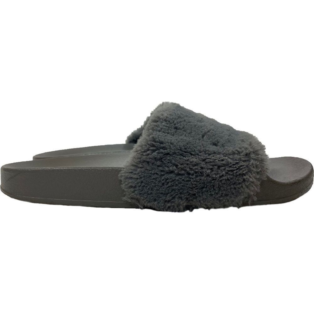 Steve Madden Softey Grey Faux Fur Slides - Picture 2 of 7